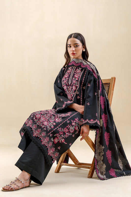 3 PIECE EMBROIDERED LAWN SUIT-SABLE SPRAY (UNSTITCHED)