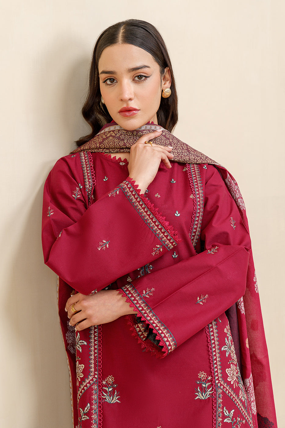 3 PIECE EMBROIDERED LAWN SUIT-CRIMSON QUARTZ (UNSTITCHED)
