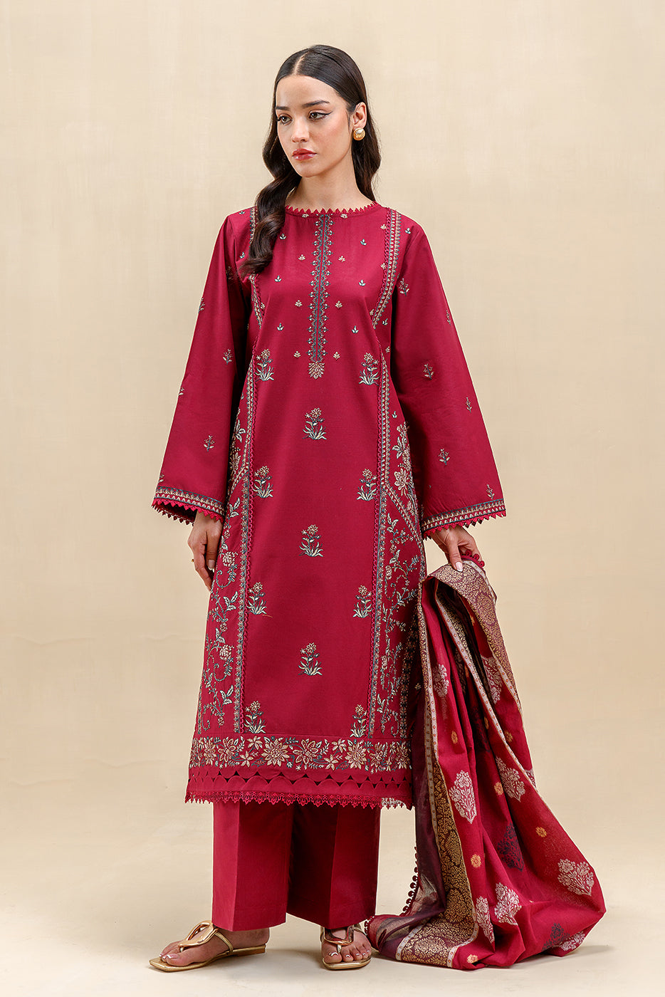 3 PIECE EMBROIDERED LAWN SUIT-CRIMSON QUARTZ (UNSTITCHED)