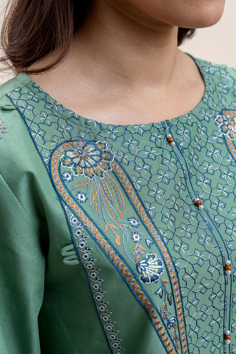 3 PIECE EMBROIDERED LAWN SUIT-SAGE BLOOM (UNSTITCHED)