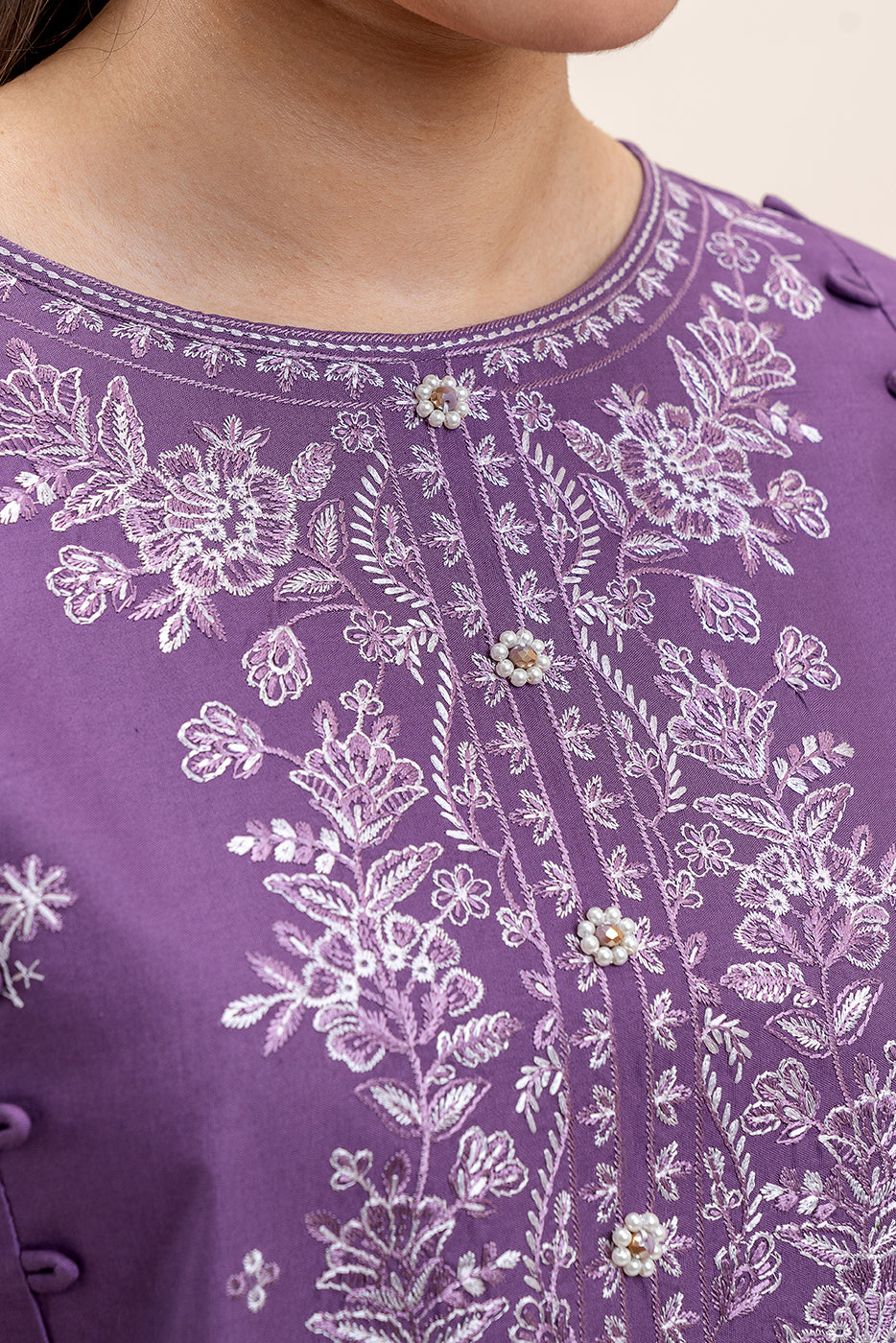 3 PIECE EMBROIDERED LAWN SUIT-FLORAL MAUVE (UNSTITCHED)