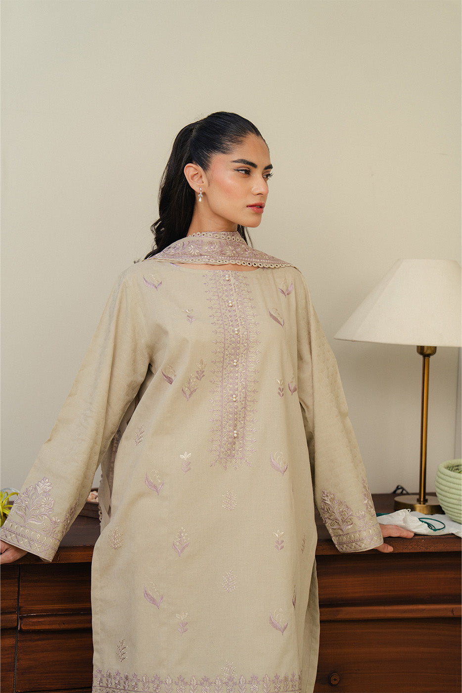 3 PIECE EMBROIDERED SELF JACQUARD SUIT-SERENE GLOW (UNSTITCHED)