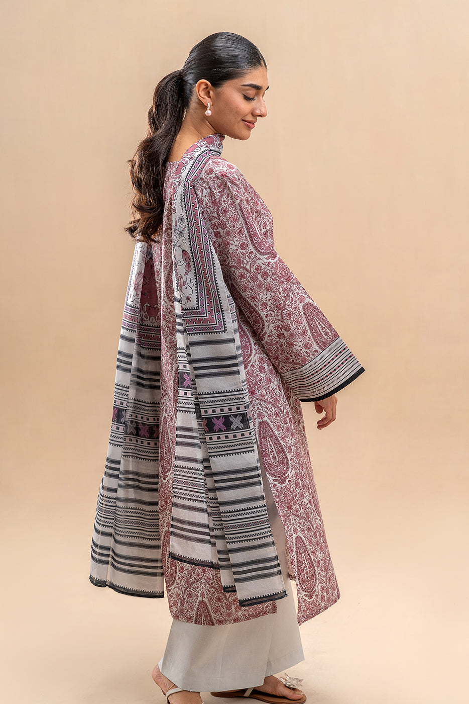 3 PIECE PRINTED LAWN SUIT-DUSKY GLAZE (UNSTITCHED)