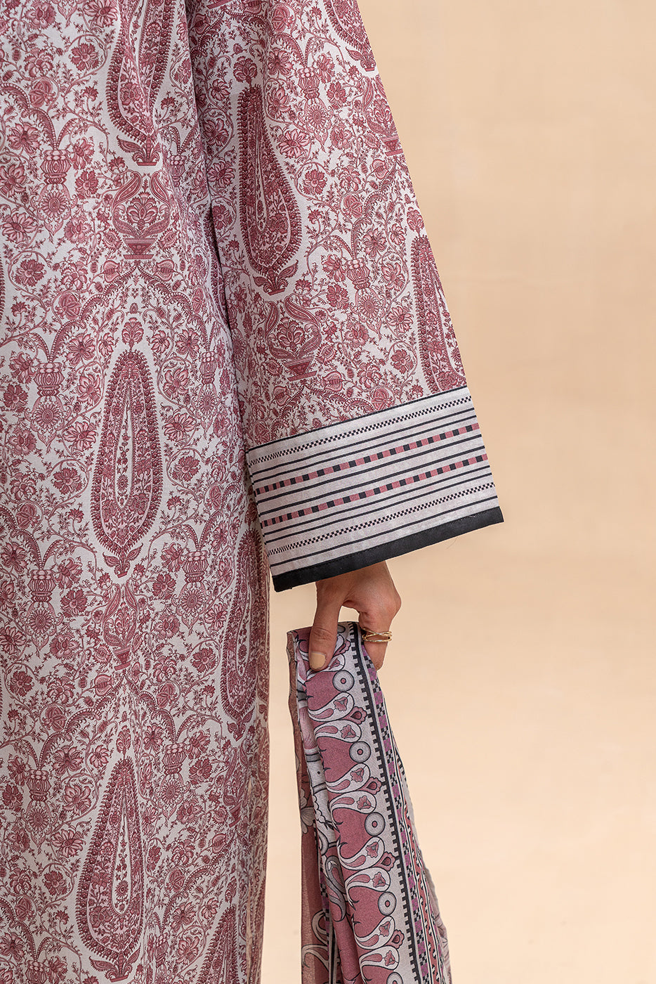 3 PIECE PRINTED LAWN SUIT-DUSKY GLAZE (UNSTITCHED)