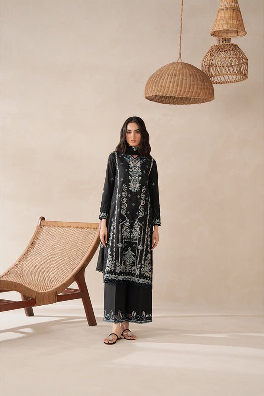 3 PIECE EMBROIDERED LAWN SUIT-MYSTIC BLACK (UNSTITCHED)