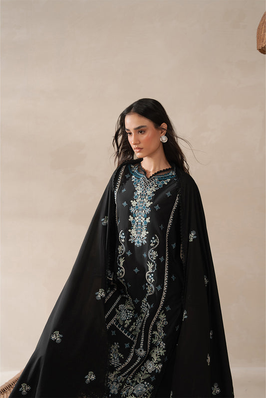 3 PIECE EMBROIDERED LAWN SUIT-MYSTIC BLACK (UNSTITCHED)