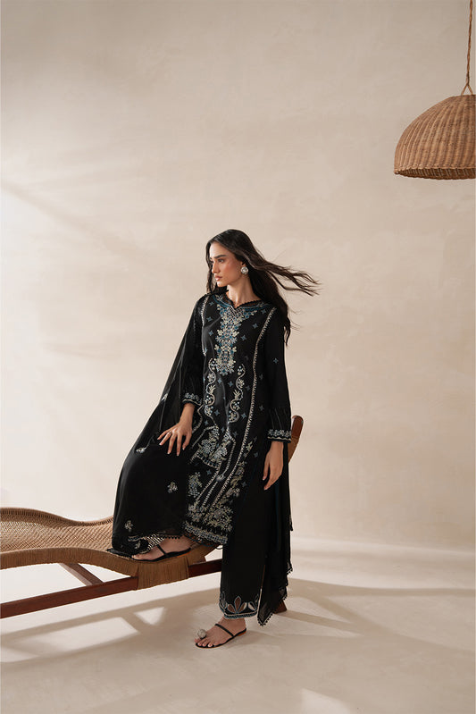 3 PIECE EMBROIDERED LAWN SUIT-MYSTIC BLACK (UNSTITCHED)