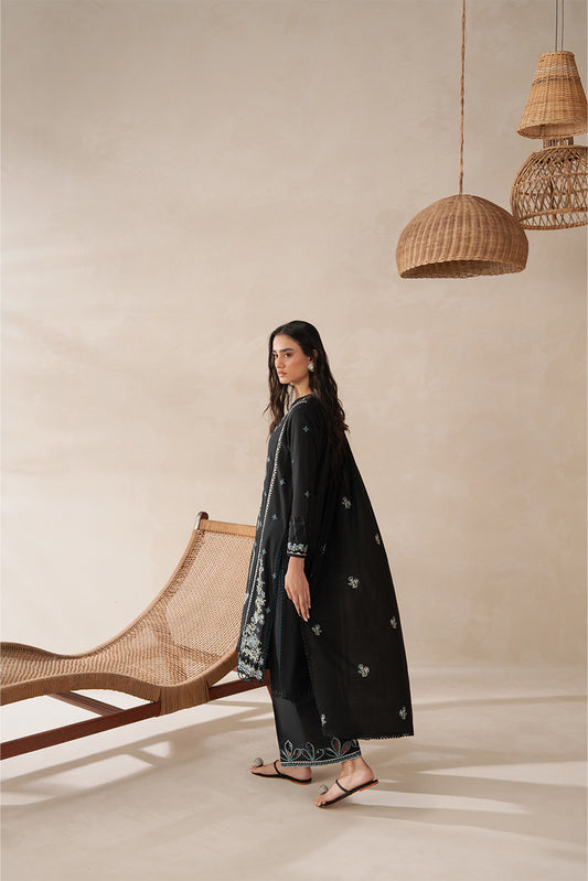 3 PIECE EMBROIDERED LAWN SUIT-MYSTIC BLACK (UNSTITCHED)