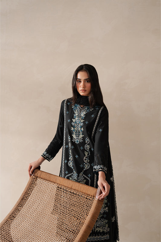 3 PIECE EMBROIDERED LAWN SUIT-MYSTIC BLACK (UNSTITCHED)