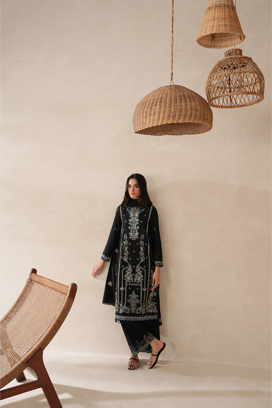 3 PIECE EMBROIDERED LAWN SUIT-MYSTIC BLACK (UNSTITCHED)