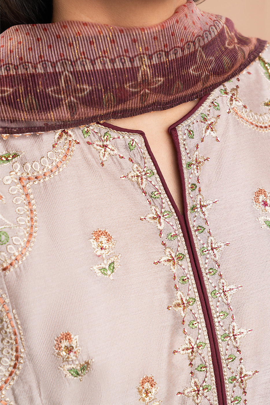 3 PIECE EMBROIDERED TWO TONE SUIT (LUXURY PRET)