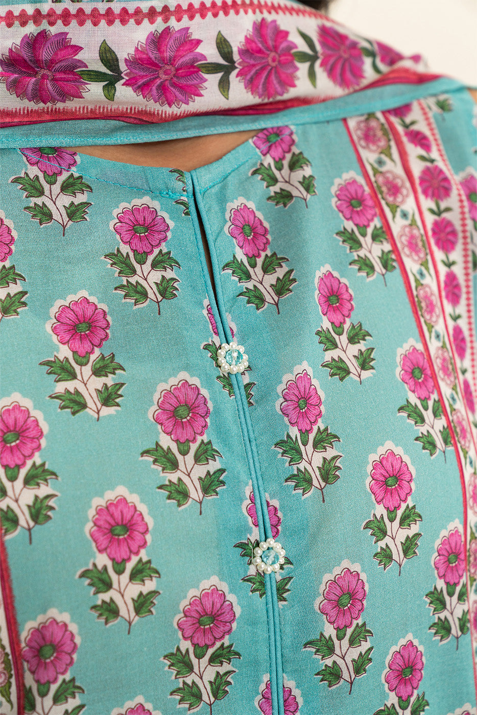 3 PIECE PRINTED LAWN SUIT-CYAN FANTASY (UNSTITCHED)
