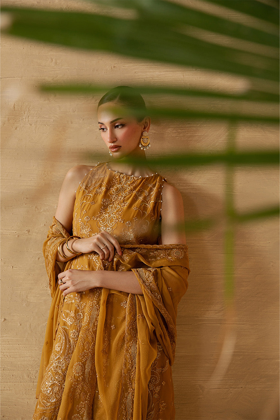 4 PIECE EMBROIDERED CHIFFON SUIT-GOLD SECRET (LUXURY UNSTITCHED)