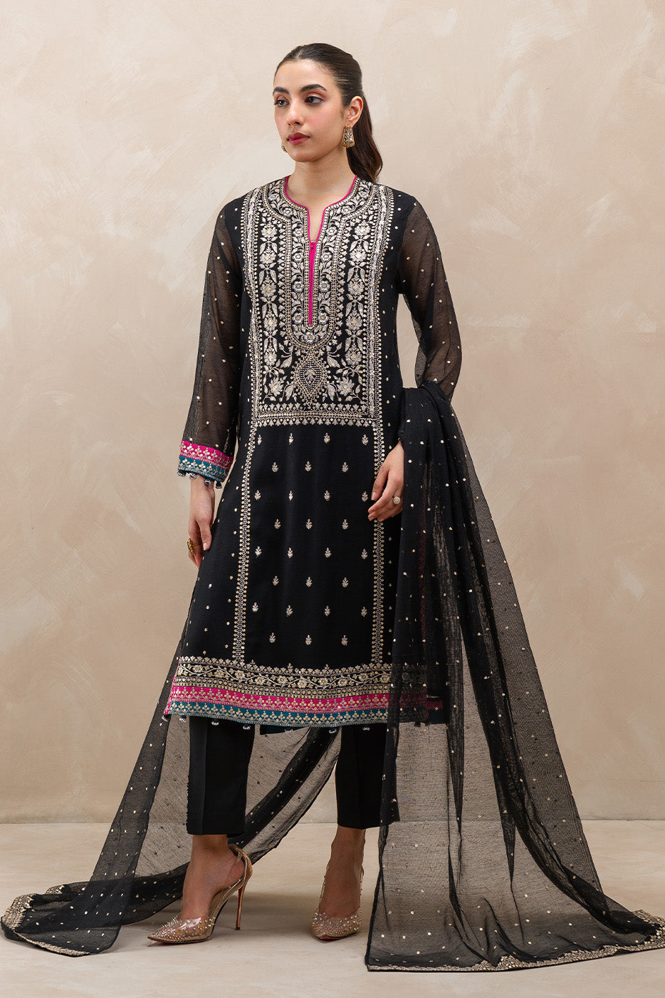 3 PIECE EMBROIDERED COTTON NET SUIT (LUXURY-PRET)