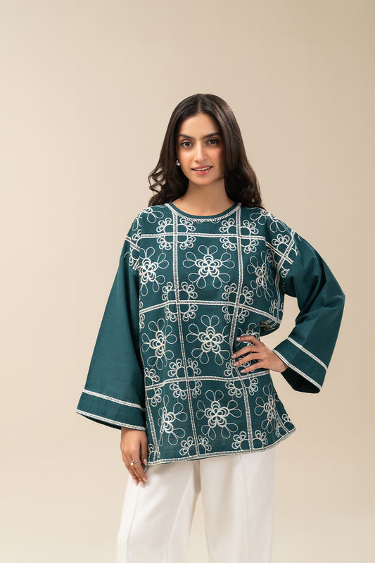 EMBROIDERED COTTON VISCOSE TOP (PRET)