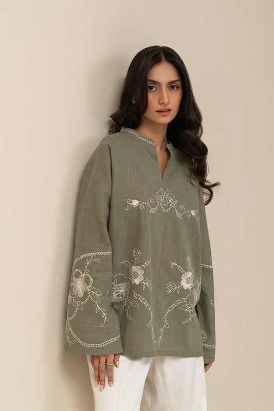 EMBROIDERED TWO WAY SLUB TOP (PRET)