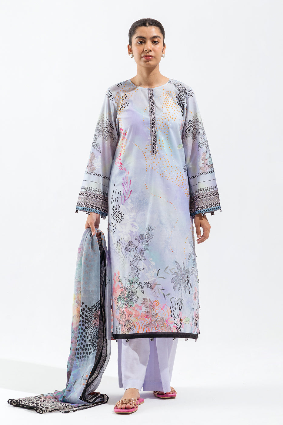 3 PIECE - PRINTED LAWN SUIT - PASTEL WHISPER