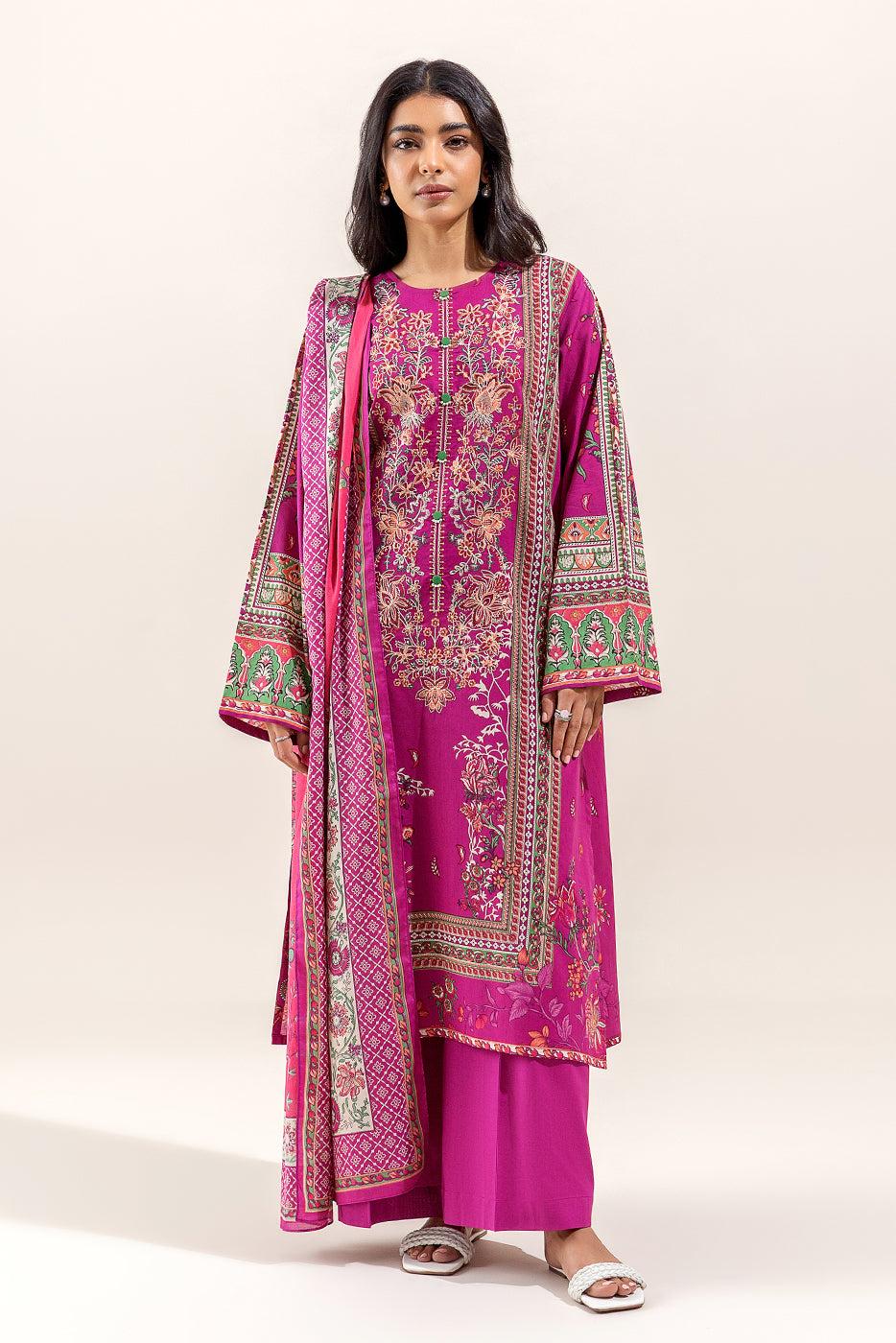 2 PIECE - EMBROIDERED LAWN SUIT - AMETHYST PEACH (UNSTITCHED)