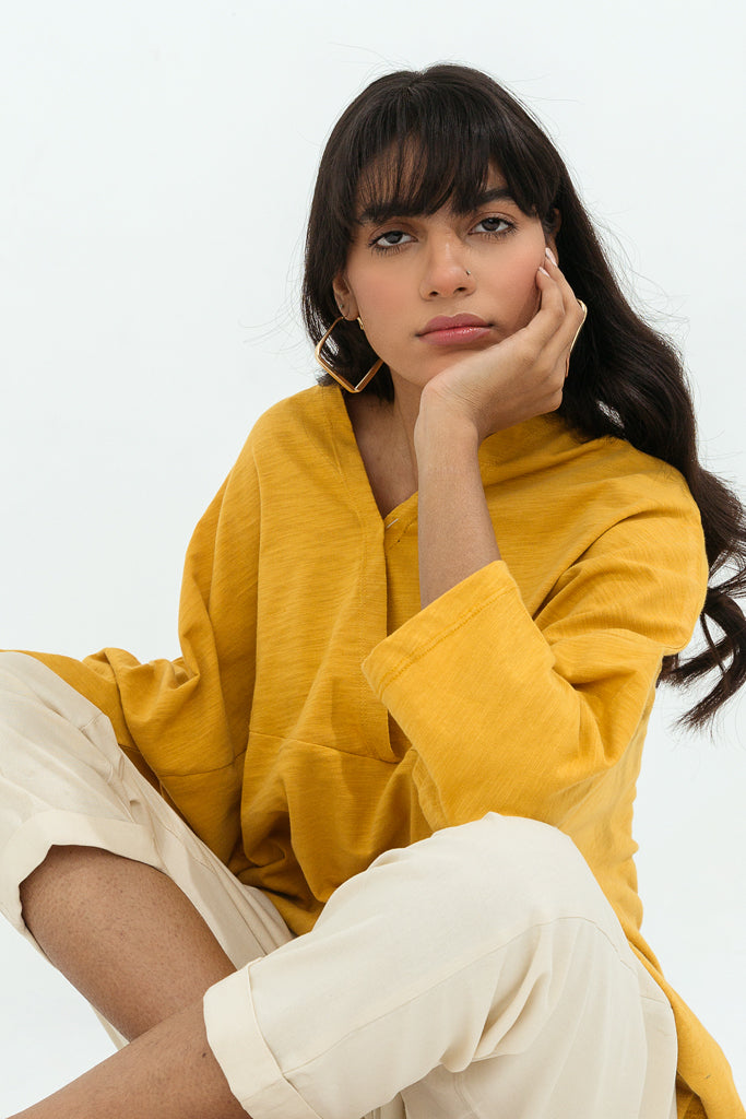 Mustard Slub Jersey Overlaped Top