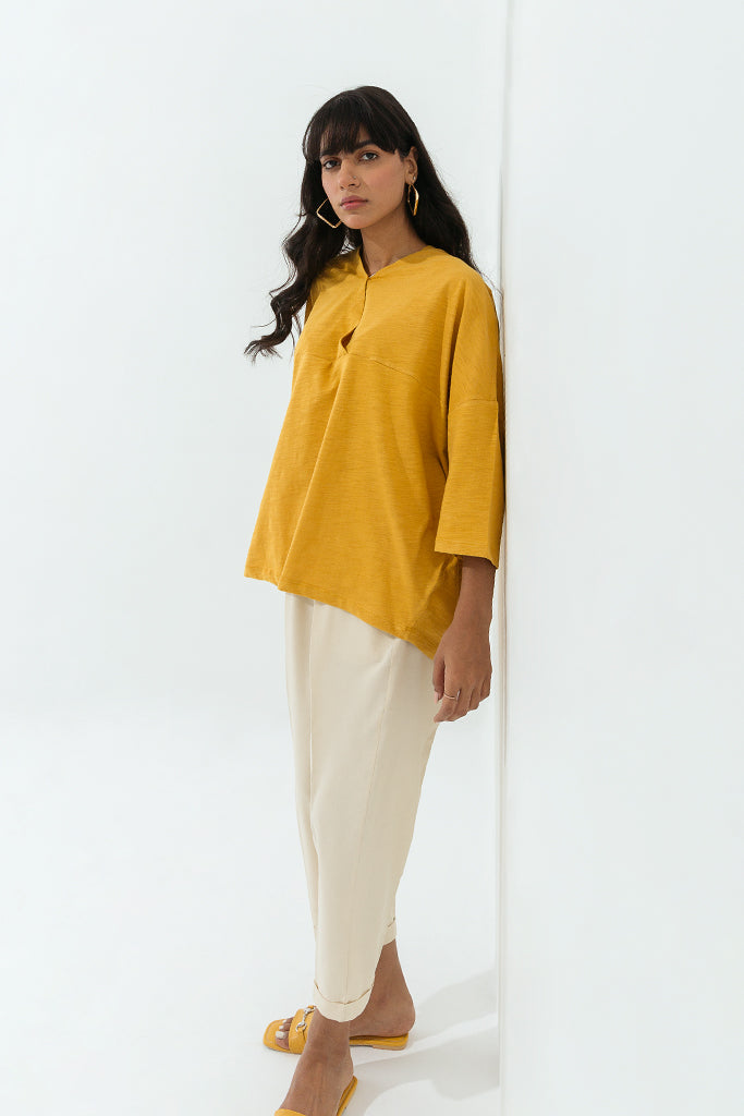 Mustard Slub Jersey Overlaped Top
