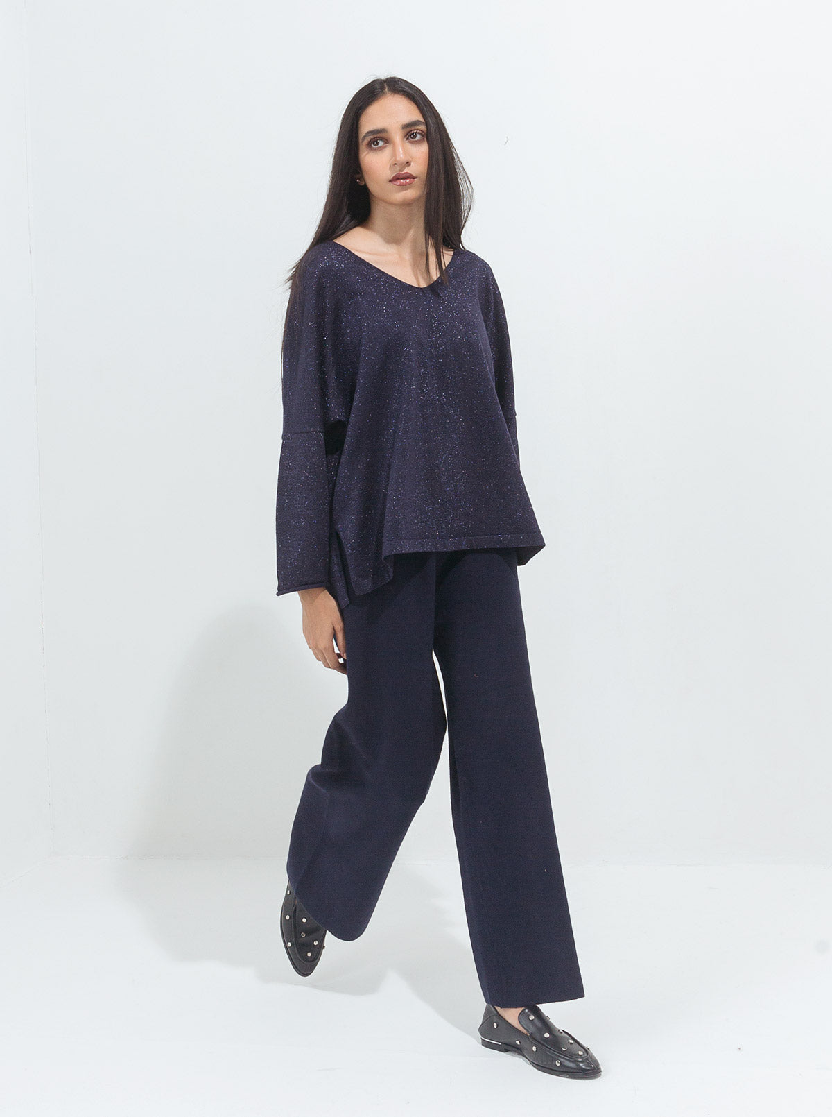 NAVY SHIMMER FINE KNIT TOP