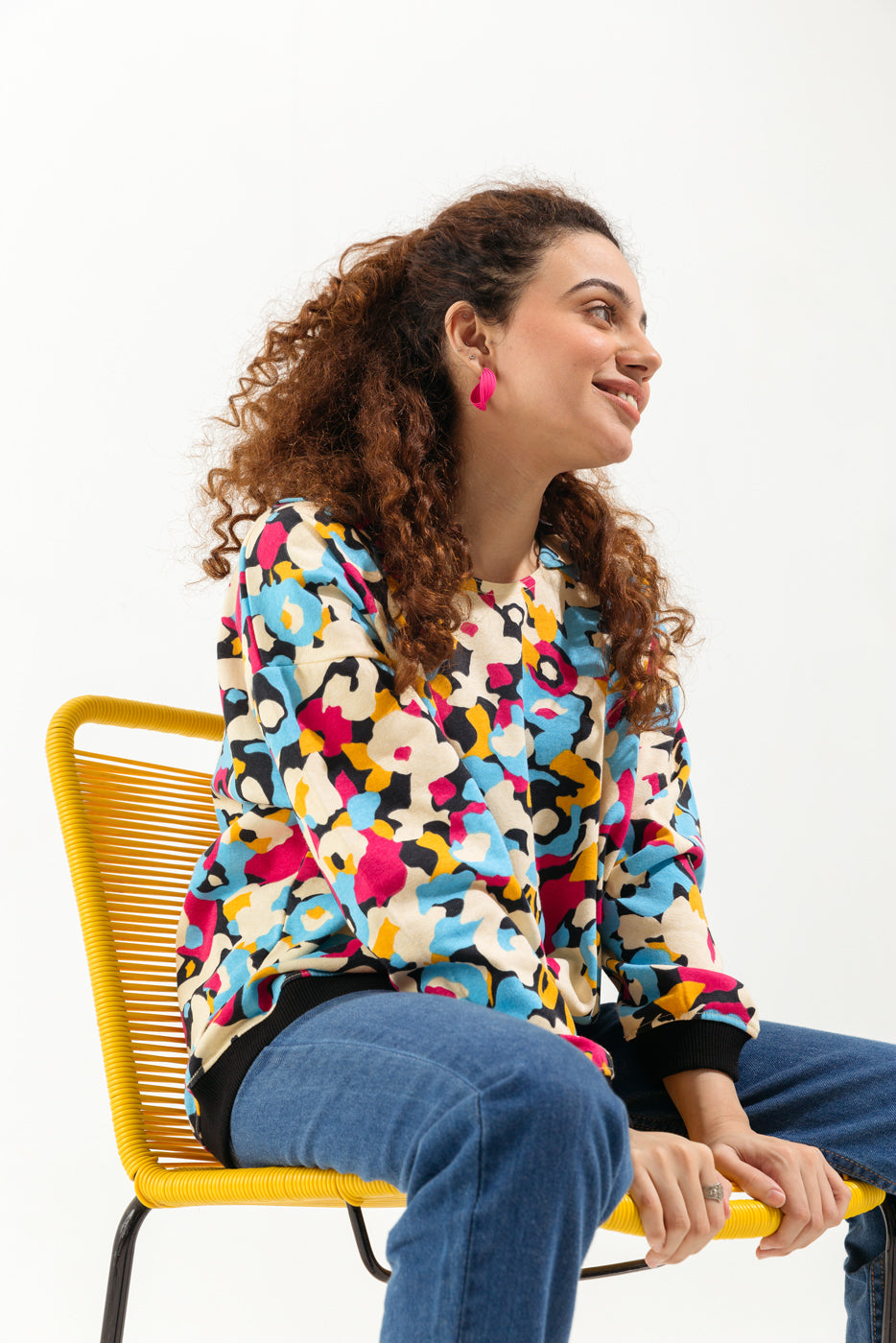 ABSTRACT FLORAL PRINTED SWEATSHIRT