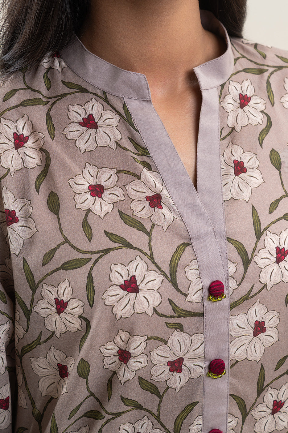 3 PIECE PRINTED LAWN SUIT-FOSSIL FLORA (UNSTITCHED)