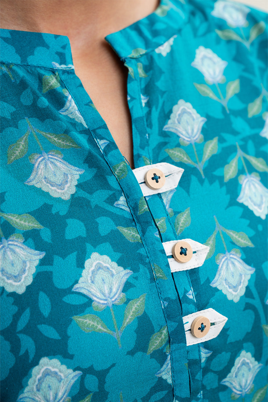 2 PIECE PRINTED LAWN SUIT-TEAL HUES (UNSTITCHED)