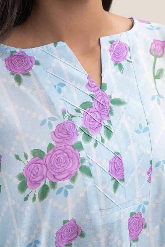 2 PIECE PRINTED LAWN SUIT-ROSE CRUSH (UNSTITCHED)