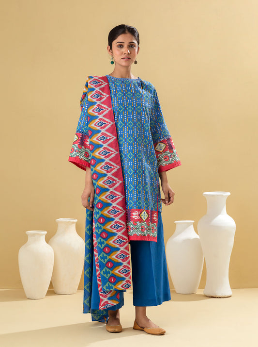 2 PIECE - PRINTED LAWN SUIT - REGALE BLUE MORBAGH SU_22