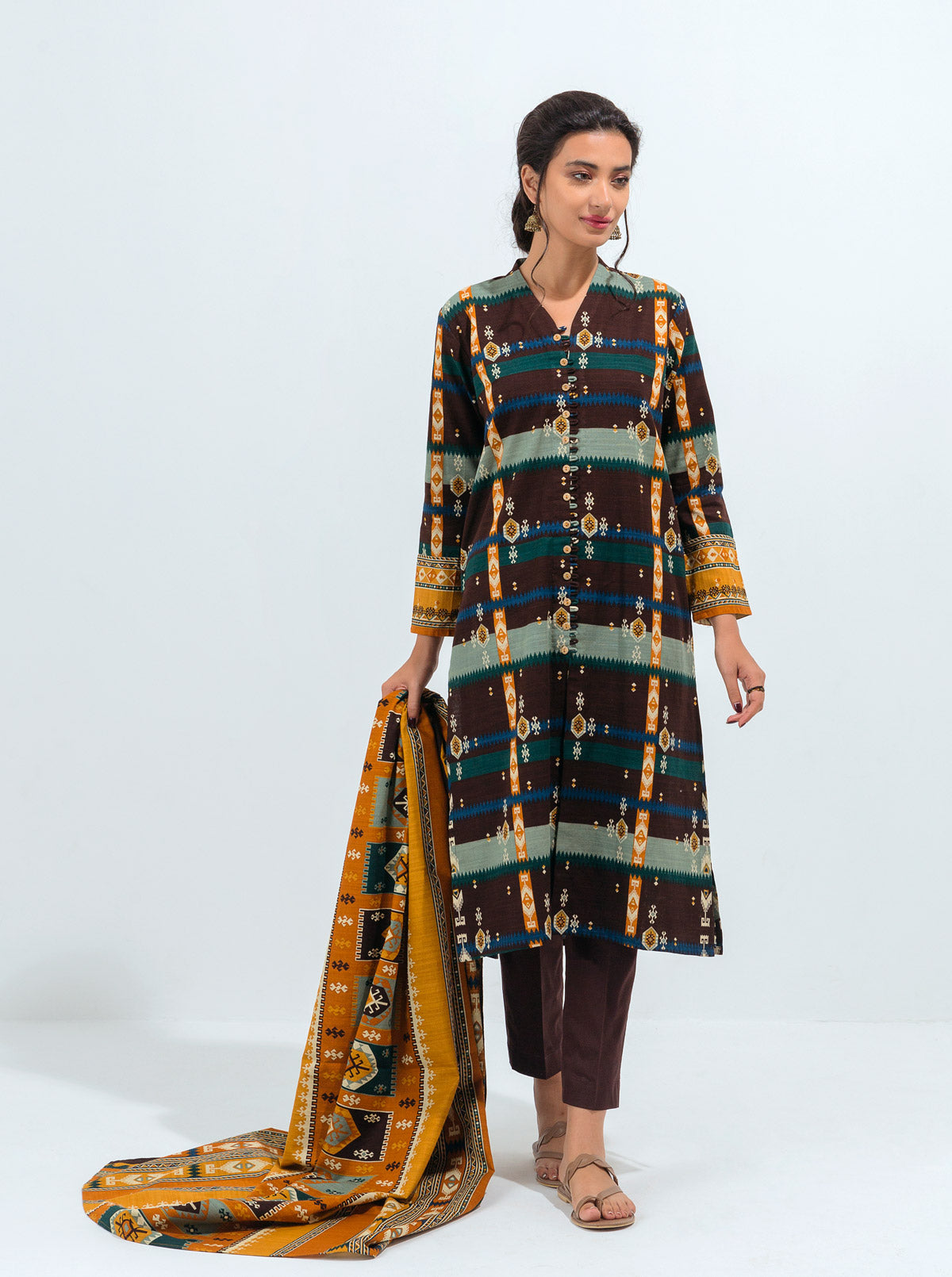 3 PIECE - PRINTED KHADDAR SUIT - ALLURING CHARM MORBAGH WN_21