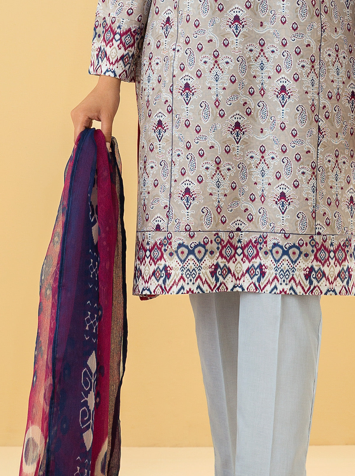 2 PIECE - PRINTED LAWN SUIT - PEARL GREY MORBAGH SU_22