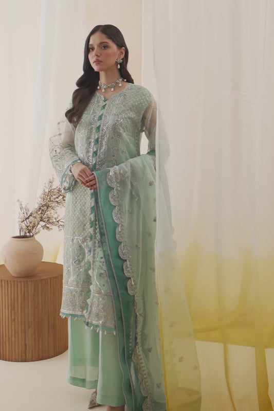 4 PIECE EMBROIDERED ORGANZA SUIT-MINT SPRING (UNSTITCHED)