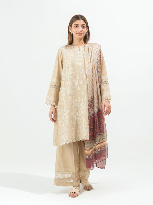 Beige Pearl-Embroidered-3P (UNSTITCHED)