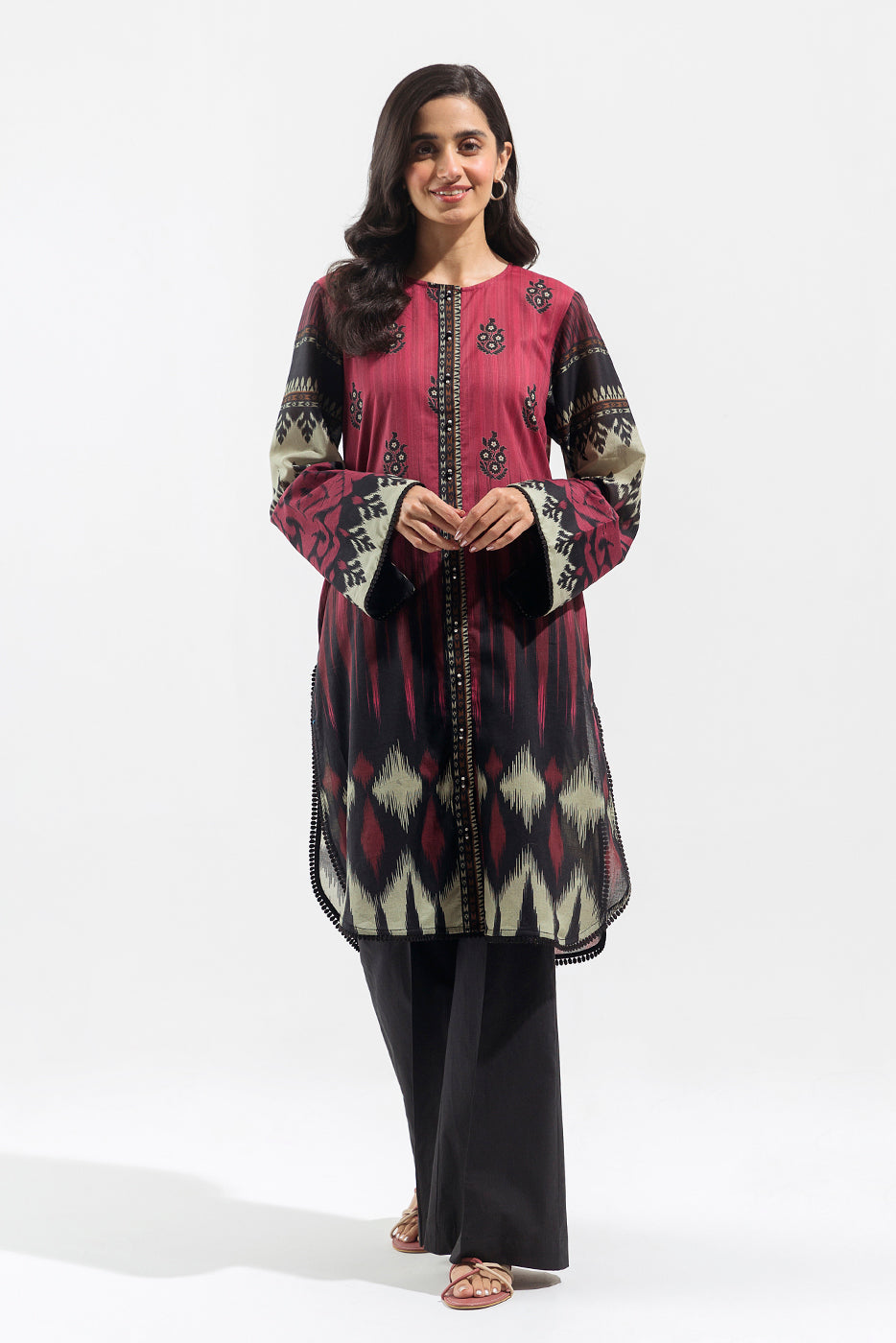 1 PIECE - PRINTED  LAWN SHIRT - BURGUNDY IKAT (UNSTITCHED)
