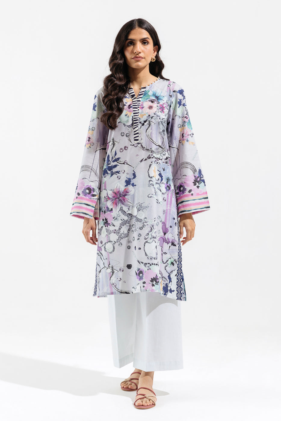 1 PIECE - PRINTED LAWN SHIRT - PERIWINKLE DEW