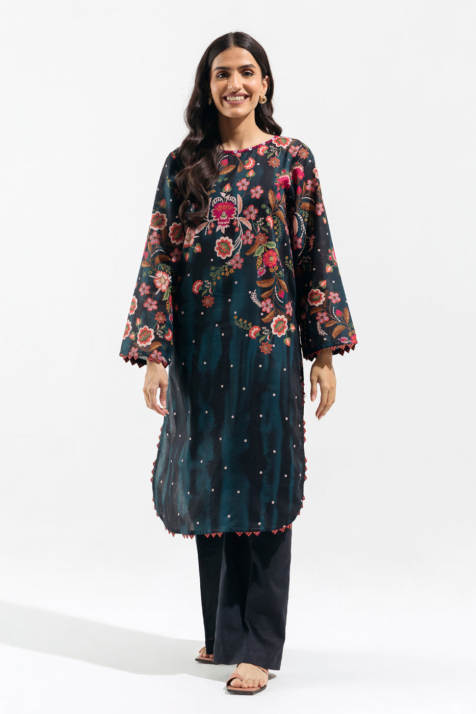 1 PIECE - PRINTED LAWN SHIRT - NAVY ORCHID