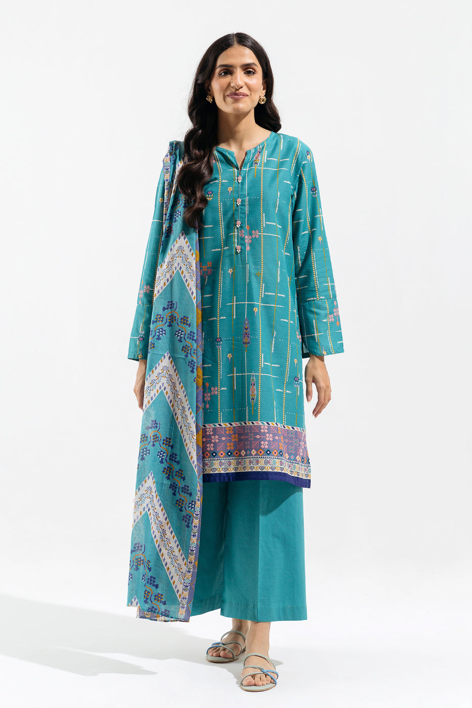 Cyan Maze Printed Lawn Suit - Unveil sophistication in this chic 2-piece ensemble