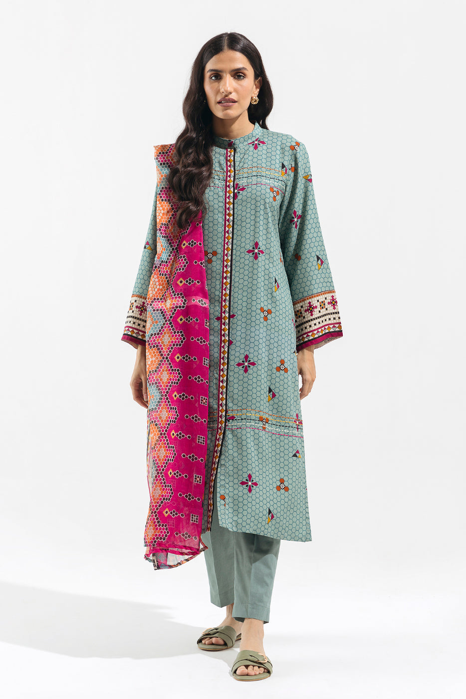 3 PIECE - PRINTED VISCOSE SUIT - AZTEC MOSAIC (UNSTITCHED)