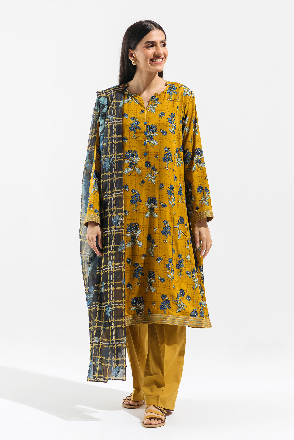 3 PIECE - PRINTED VISCOSE SUIT - DANDELION DUST
