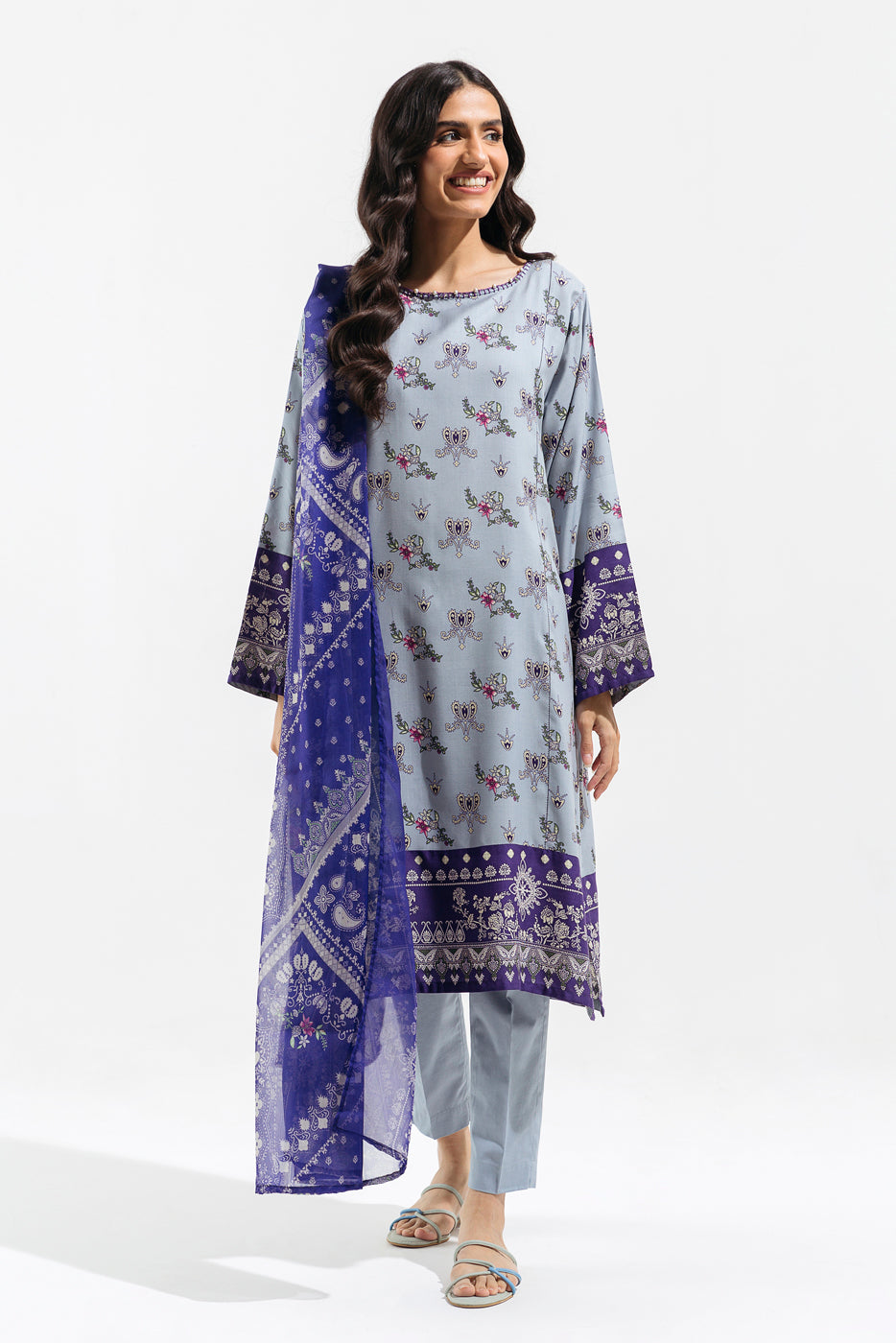 3 PIECE - PRINTED VISCOSE SUIT - ARCTIC BERRY