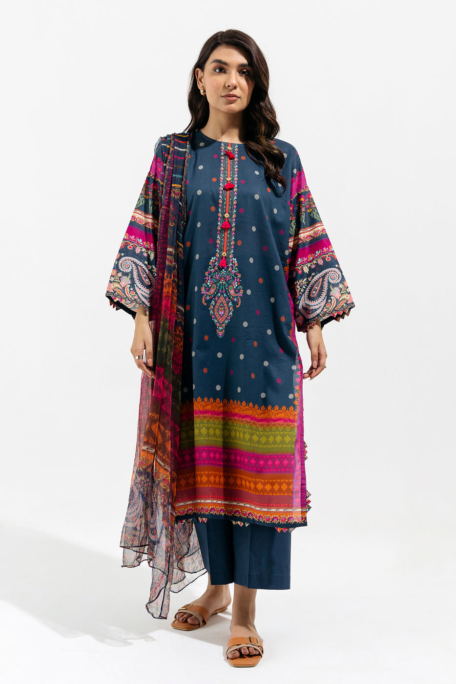 3 PIECE - PRINTED LAWN SUIT - TEAL HUES