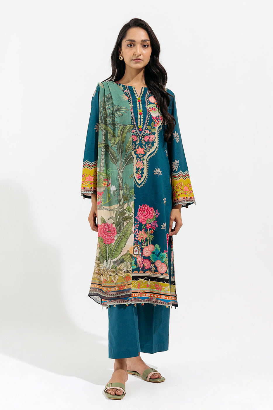 3 PIECE - PRINTED LAWN SUIT - TROPICAL AZURE