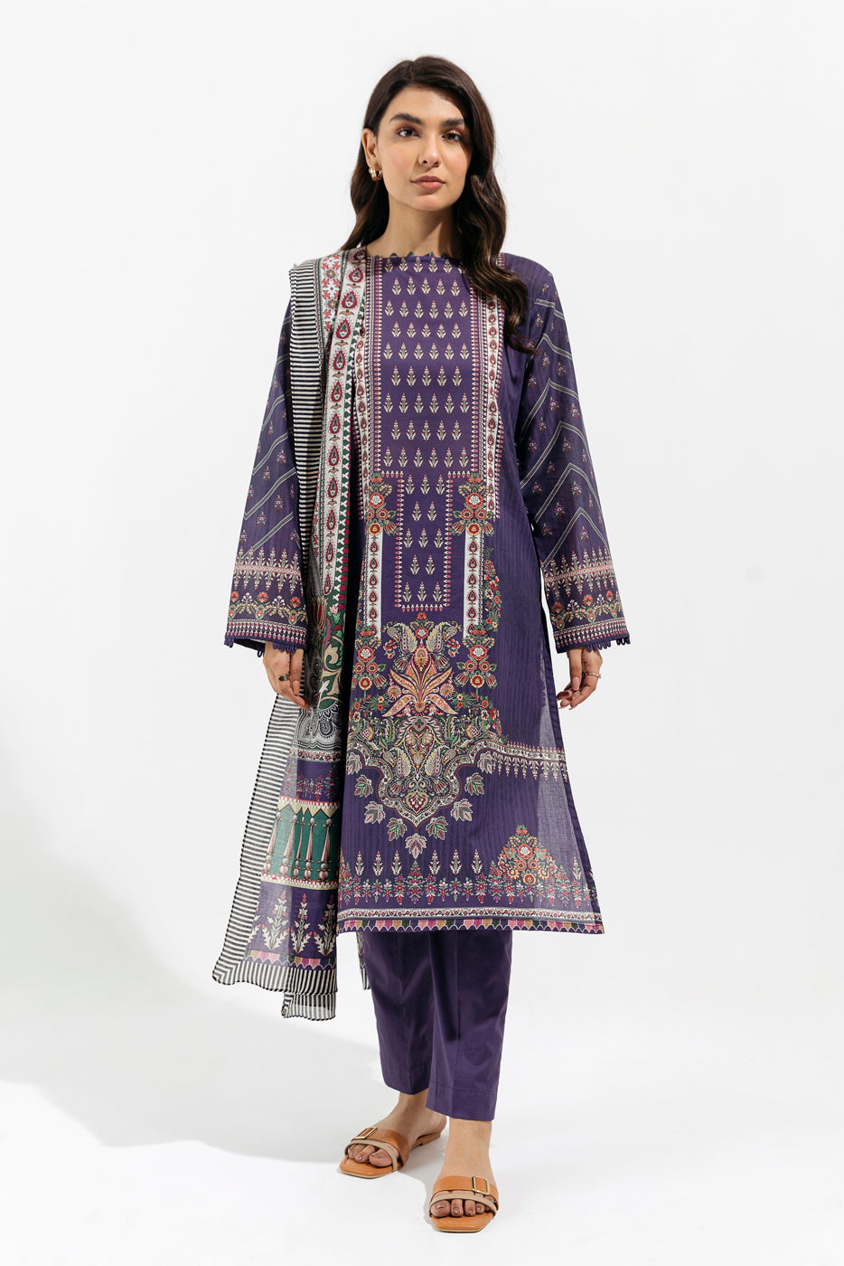 3 PIECE - PRINTED LAWN SUIT - AEGEAN ORCHID
