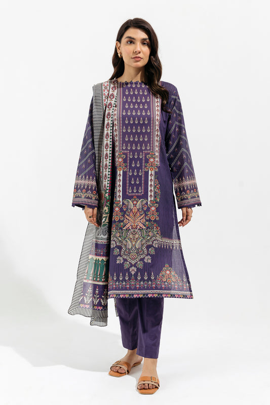 3 PIECE - PRINTED  LAWN SUIT - AEGEAN ORCHID