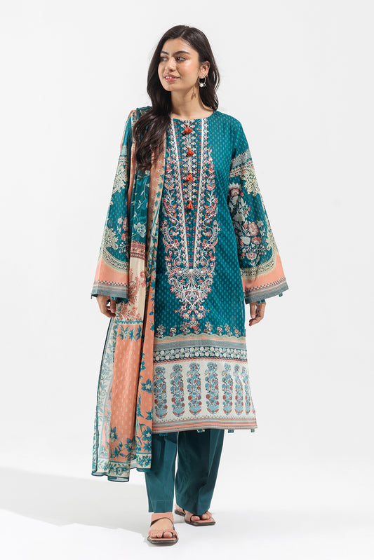 3 PIECE - EMBROIDERED LAWN SUIT - TEAL GLAM