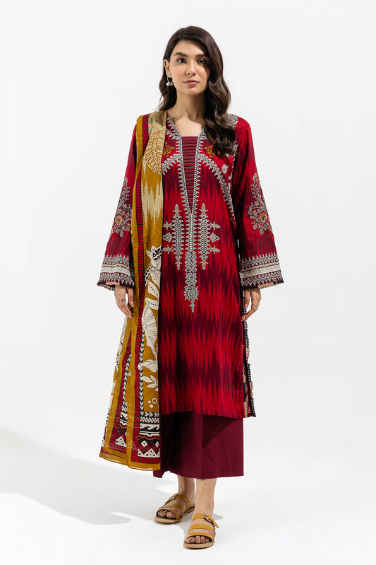 3 PIECE - EMBROIDERED LAWN SUIT - BERRY WEFT