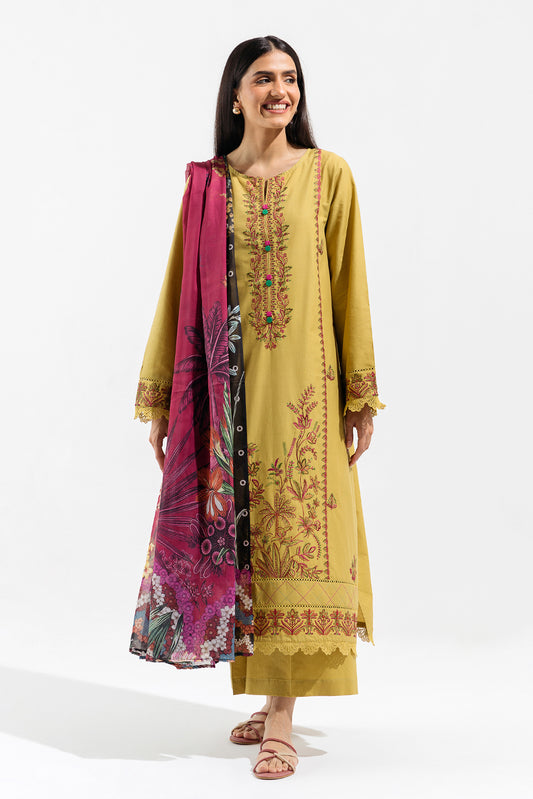 3 PIECE - EMBROIDERED LAWN SUIT - MACAROON FAUNA (UNSTITCHED)