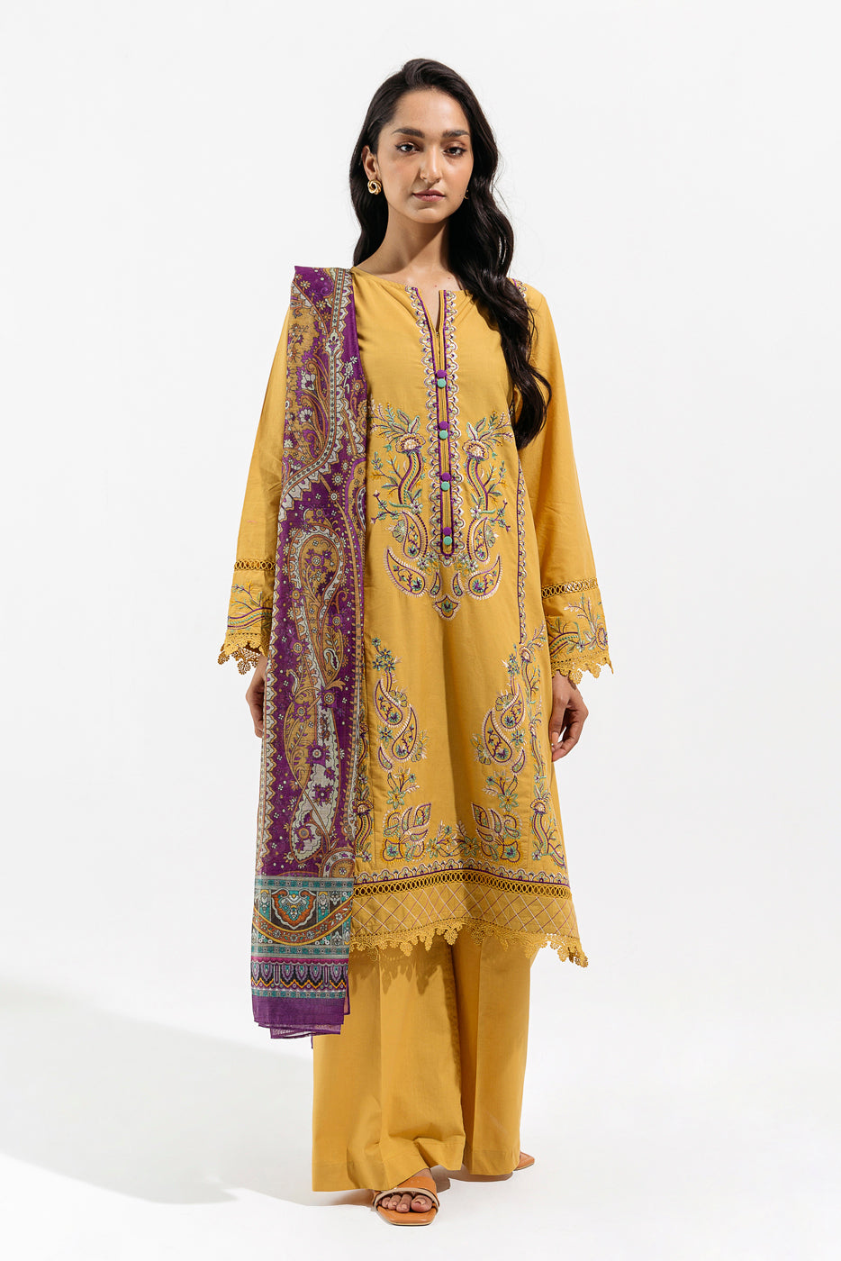 3 PIECE - EMBROIDERED LAWN SUIT - PARMESAN TRIBE