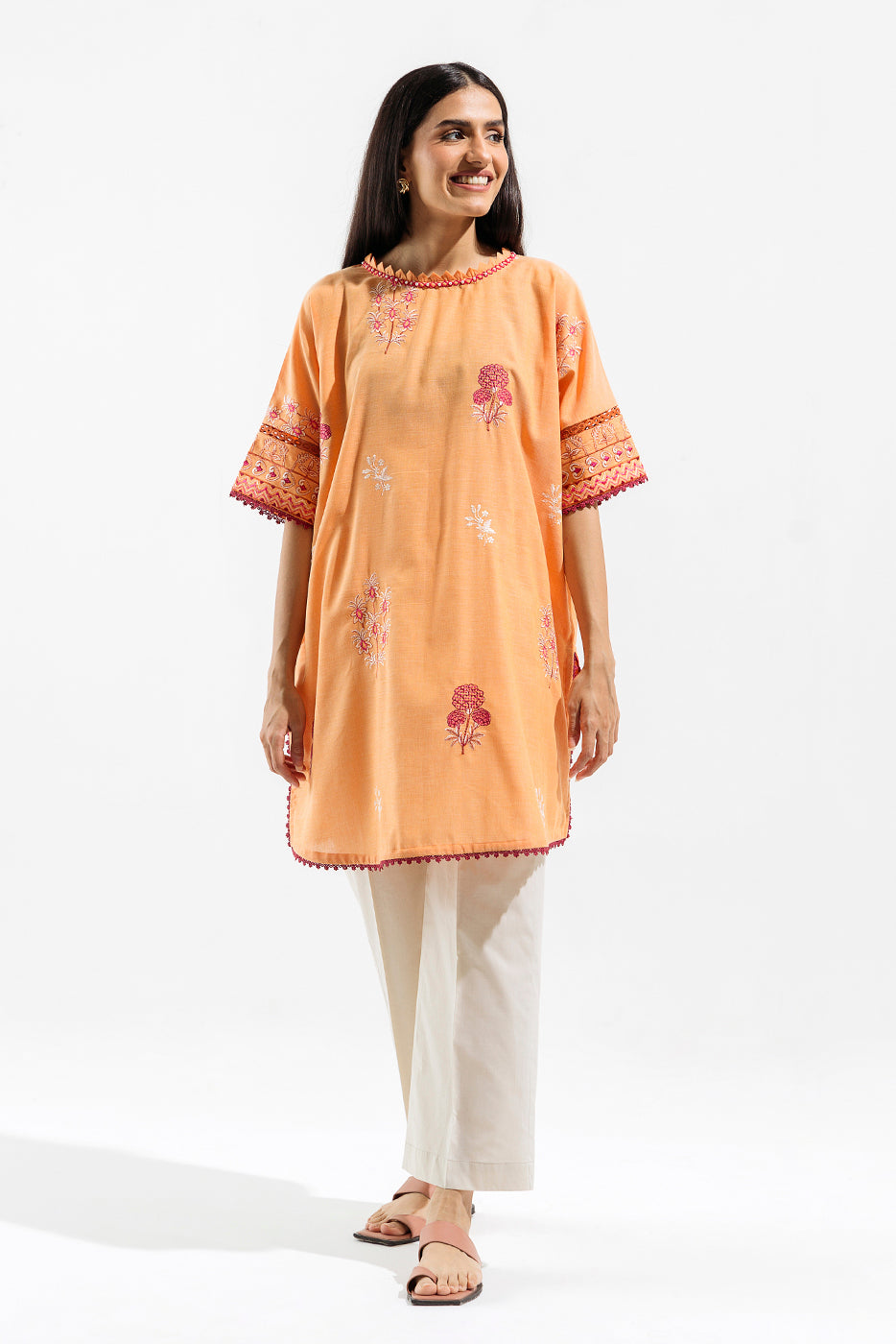 1 PIECE - EMBROIDERED YARN DYED SHIRT - PEACH TWILL (UNSTITCHED) - BEECHTREE